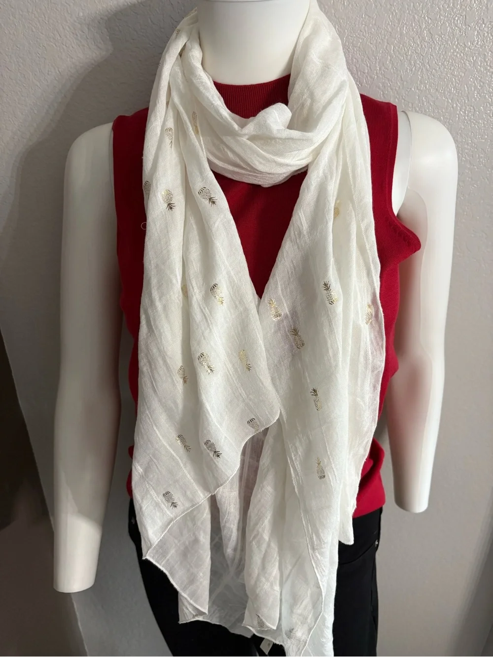 Solitaire Cream Scarf with Gold Pineapple Embroidery